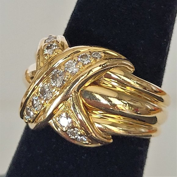 Vintage Tiffany & Co 18K Yellow Gold Diamond Signature X Band Ring - Picture 7 of 16